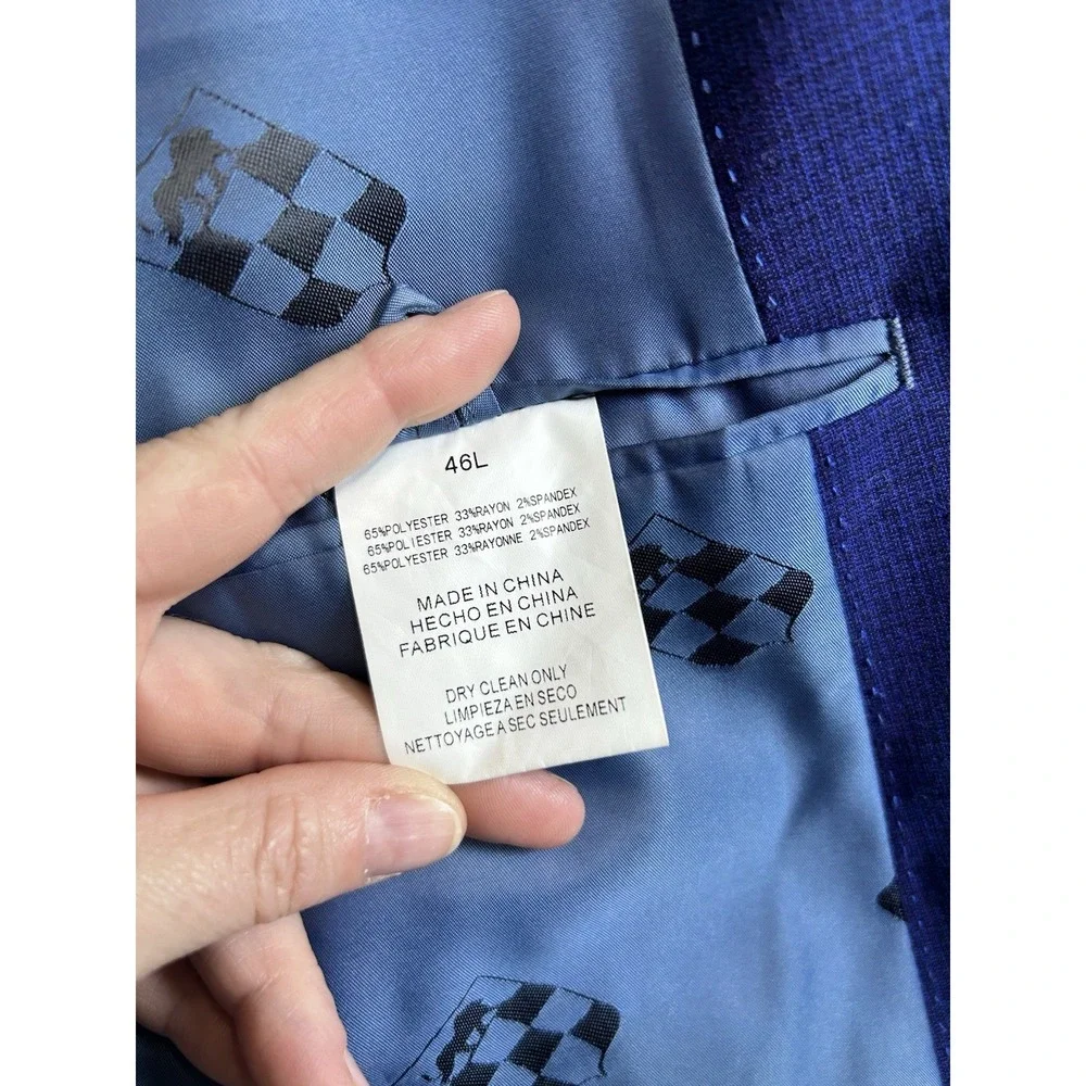 Vince Camuto Slim Fit  Blue Herringbone 2-Piece Suit 46L/36W 34L 2-Btn
